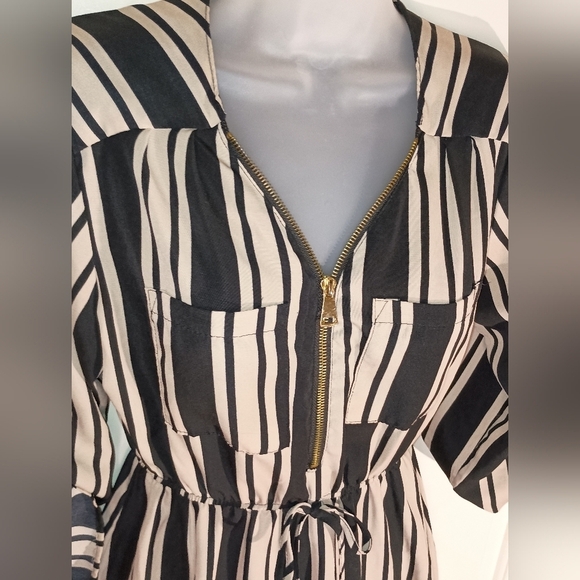 2/$30 J FOR JUSTIFY elegant Striped black and cream color Women's Dress (#22) - Picture 7 of 9